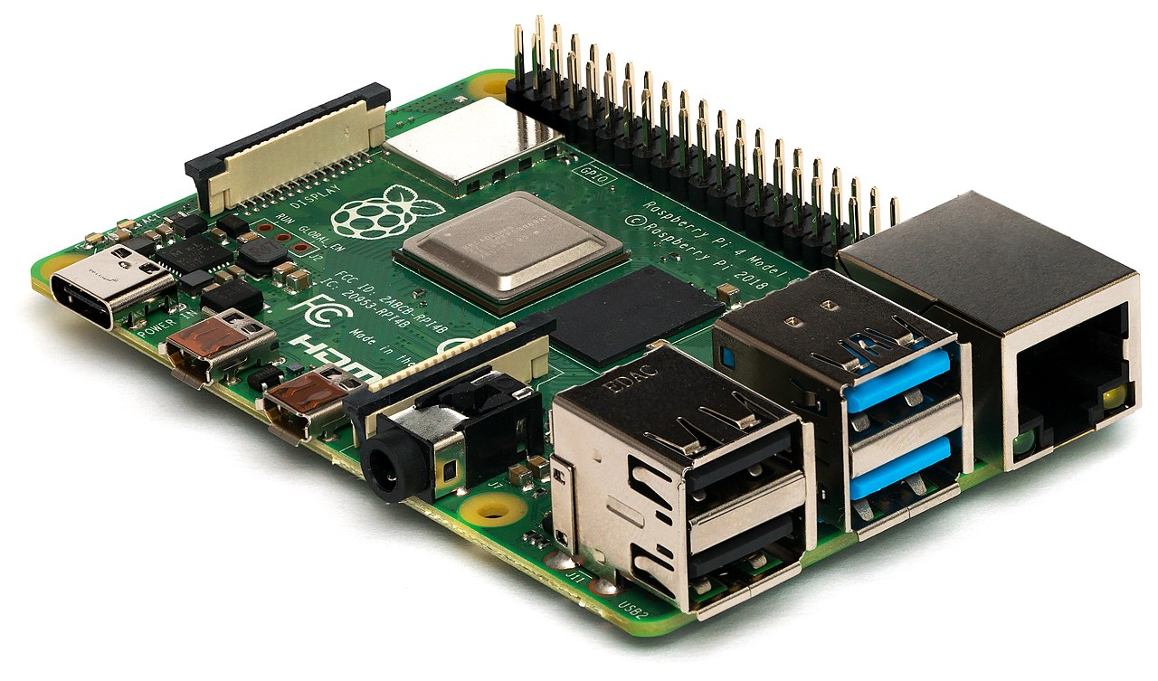 Raspberry Pi 4 Model B single-board computer, showing its USB and Ethernet ports